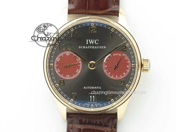 MIROTIME 0403 Portuguese Real PR IW500127 RG ZF 1:1 Best Edition Grey Red Dial On Brown Leather Strap A52010 V AllSeason 7331